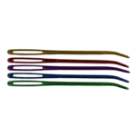 5 colourful darning needles with bent tips