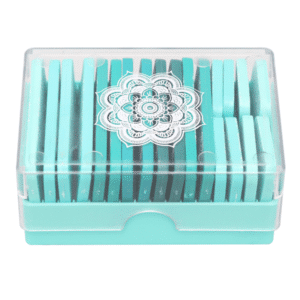 teal box containing knit blockers