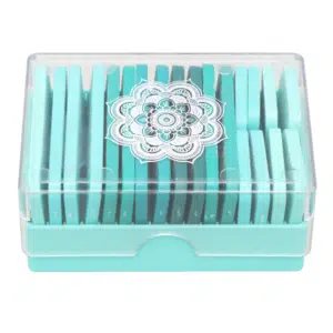 teal box containing knit blockers