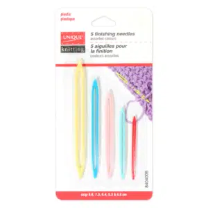 a package of 5 colourful finishing needles